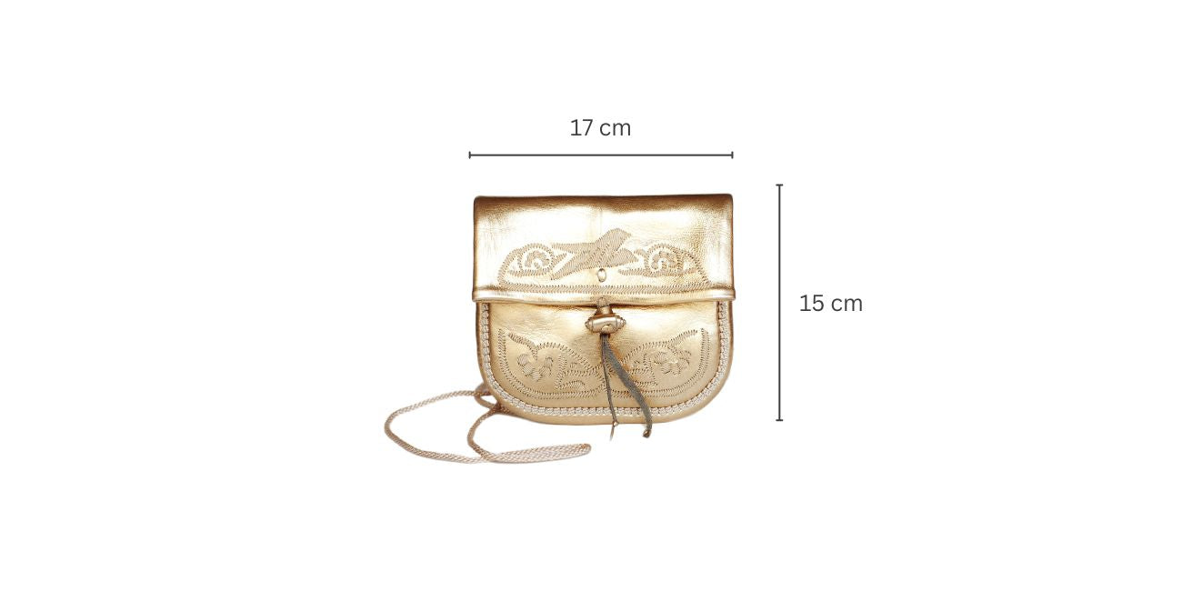 Goldene bestickte Mini Berber Umhängetasche.