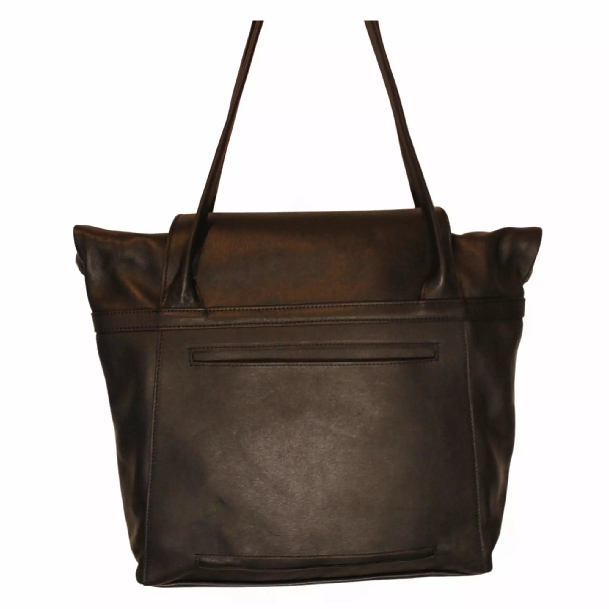 Rückseite von der schwarzen ABURY Shopper Tasche aus Leder #farbe_schwarz