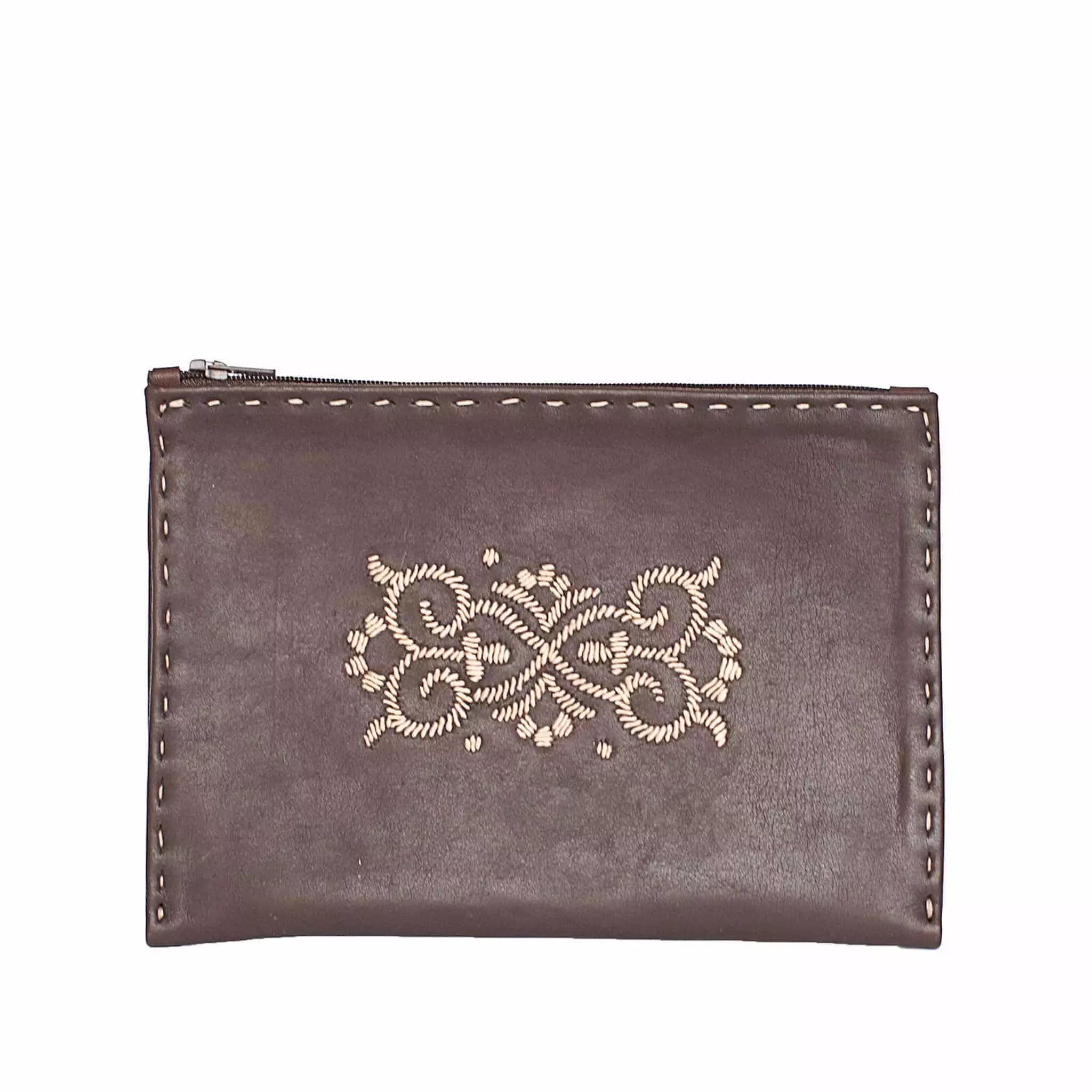 Braunes Ledertäschchen mit Stickerei #farbe_braun