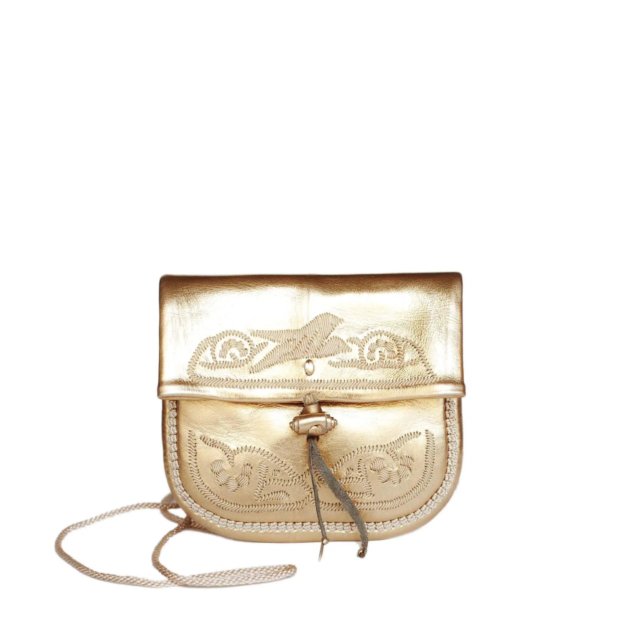 Goldene, bestickte Mini-Berber Umhängetasche aus Leder #farbe_gold