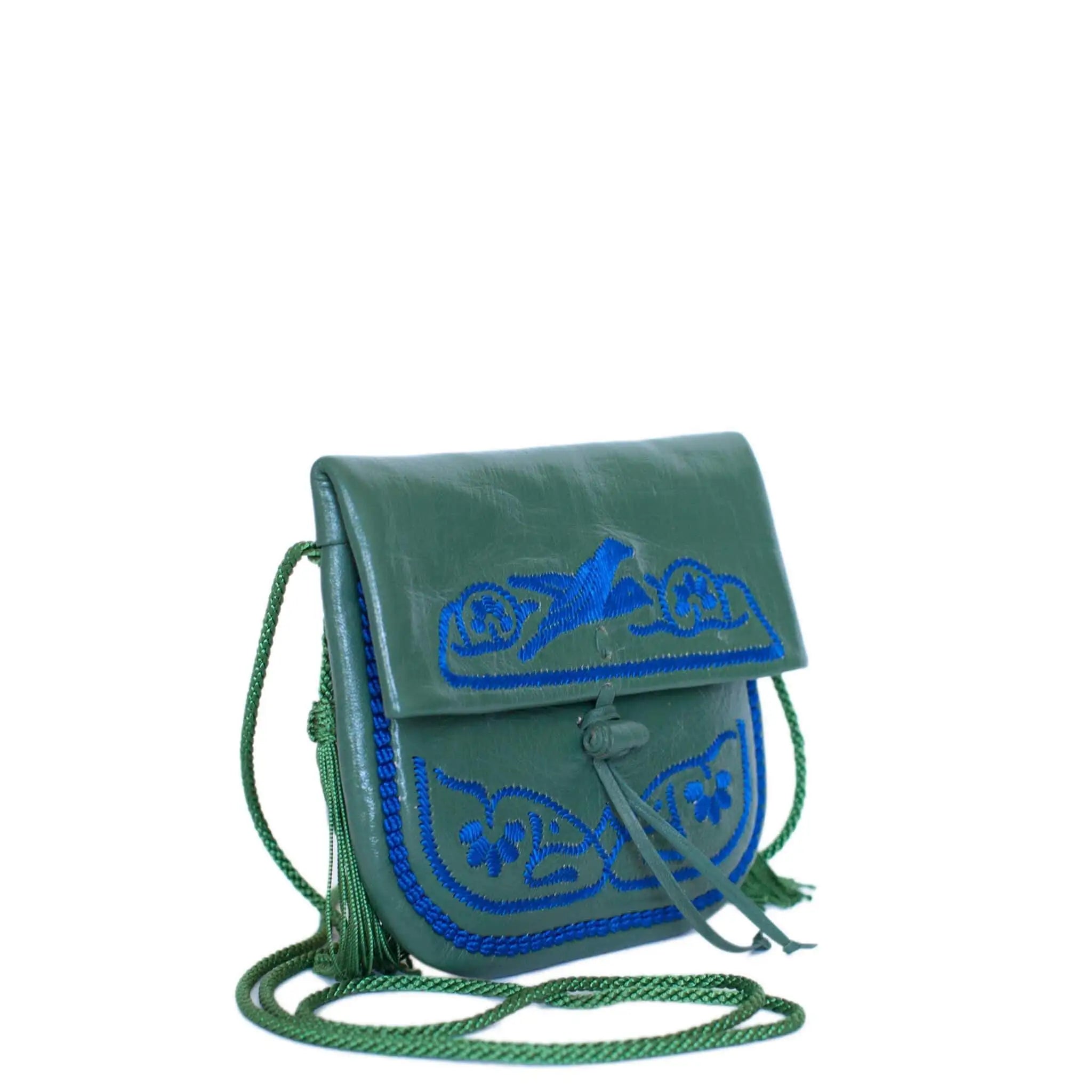 Grüne, bestickte Mini-Berber Umhängetasche aus Leder #farbe_grün