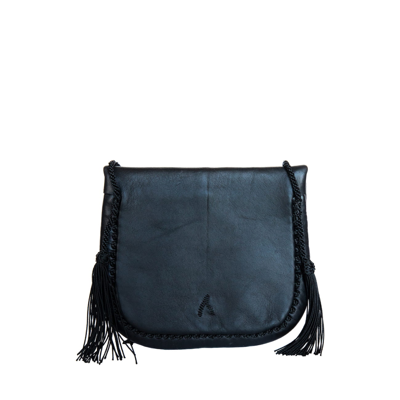 Rückseite von der schwarzen Mini Berber Umhängetasche. #farbe_schwarz