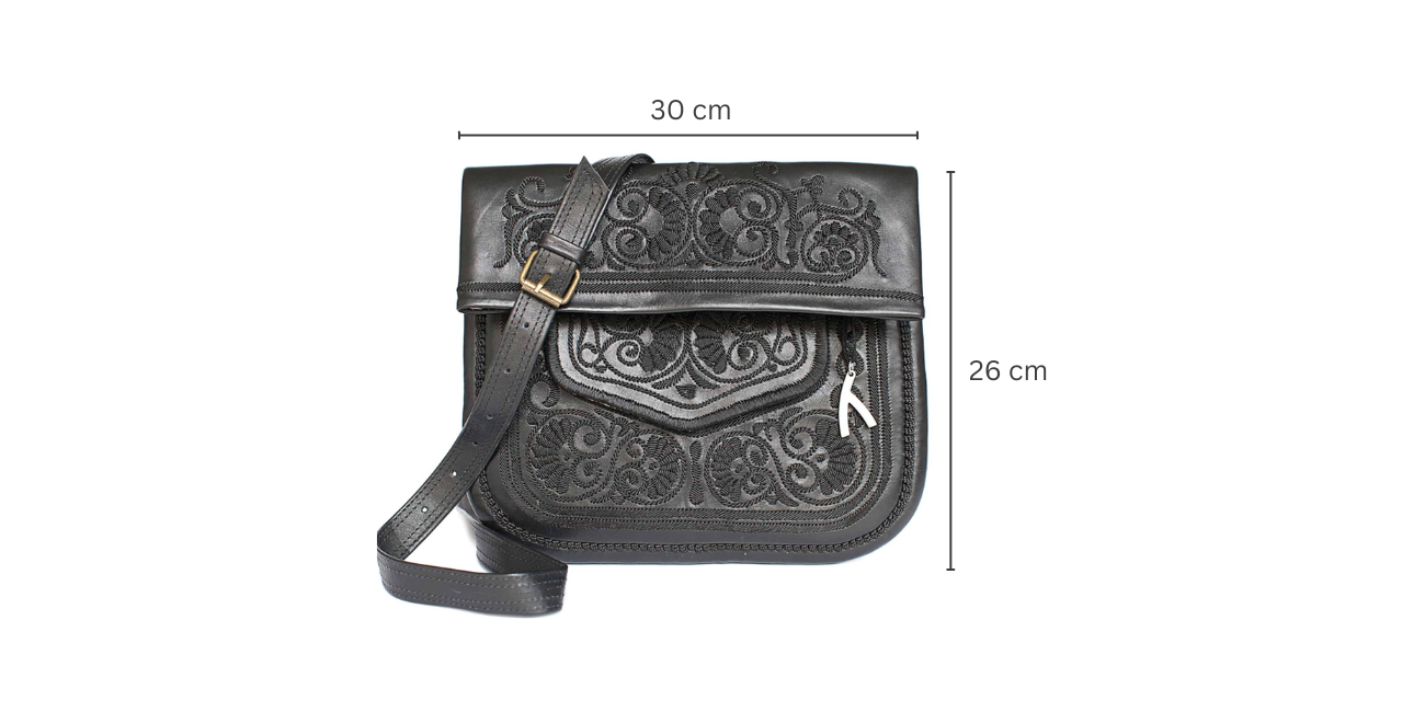 Schwarze bestickte Mini-Berber Umhängetasche aus Leder