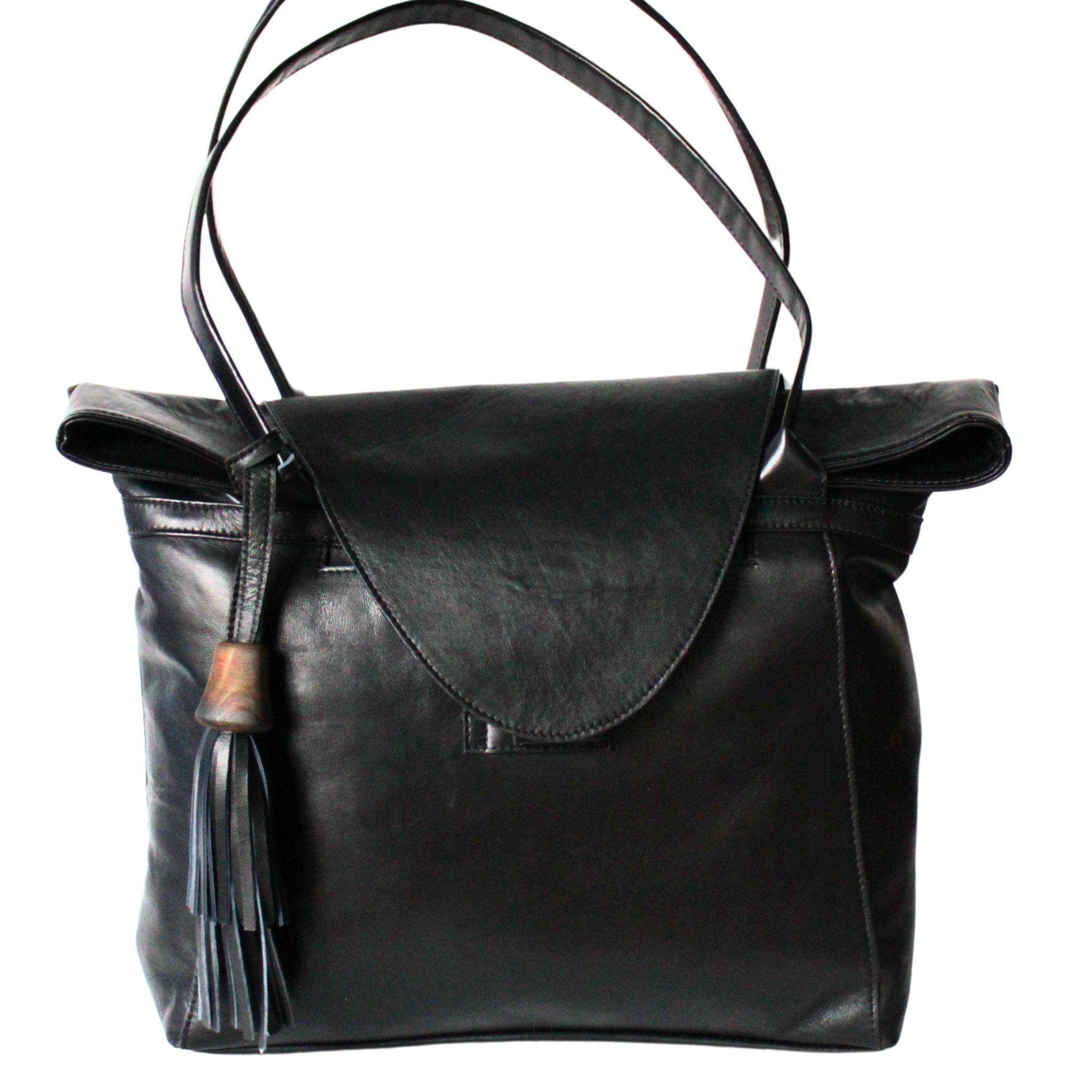 Schwarze ABURY Shopper Tasche aus Leder