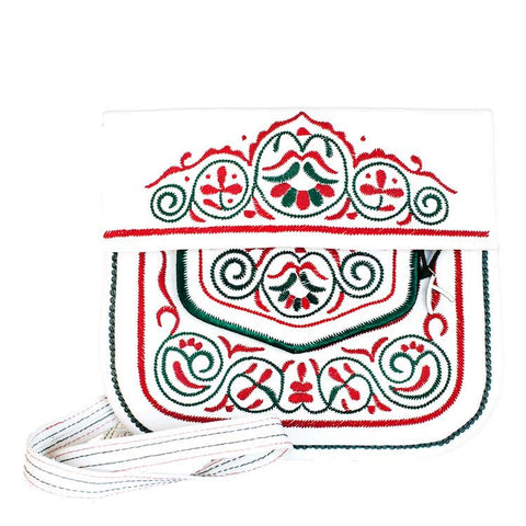 Embroidered Leather Berber Bag in White, Black