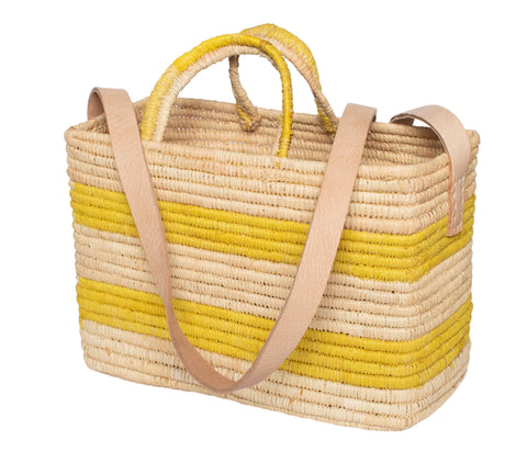 Embroidered Leather Berber Bag in Yellow, Rosé