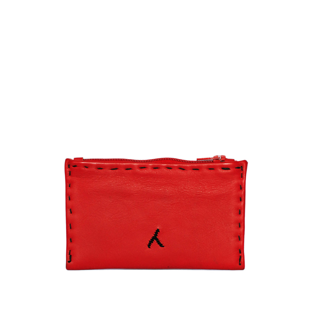 back view Red and Black Embroidered Leather Coin Wallet
