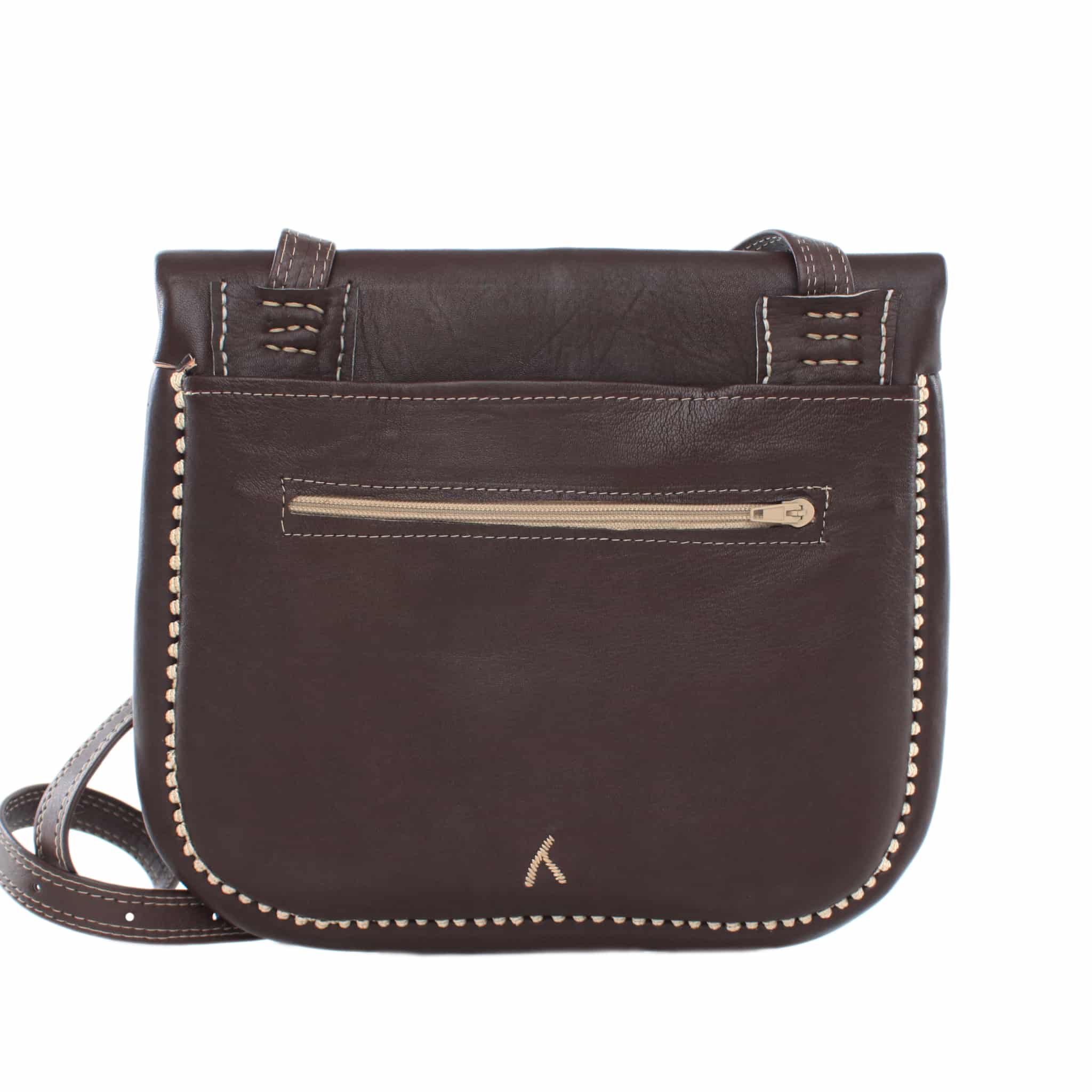 back view of brown and beige embroidered ABURY Leather Berber Shoulder Bag#farbe_braun