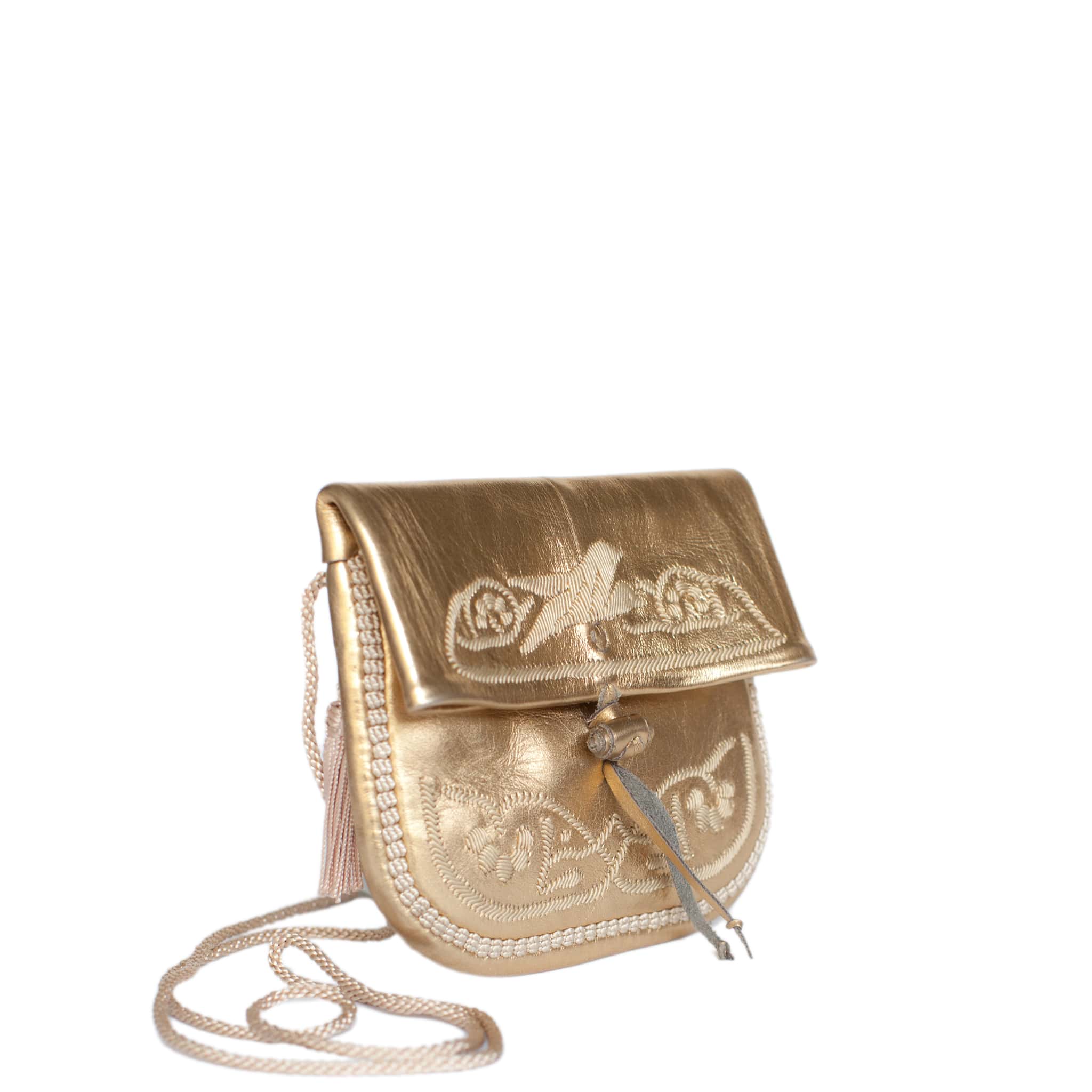 front view of gold embroidered ABURY Leather Mini Berber Shoulder Bag#farbe_gold