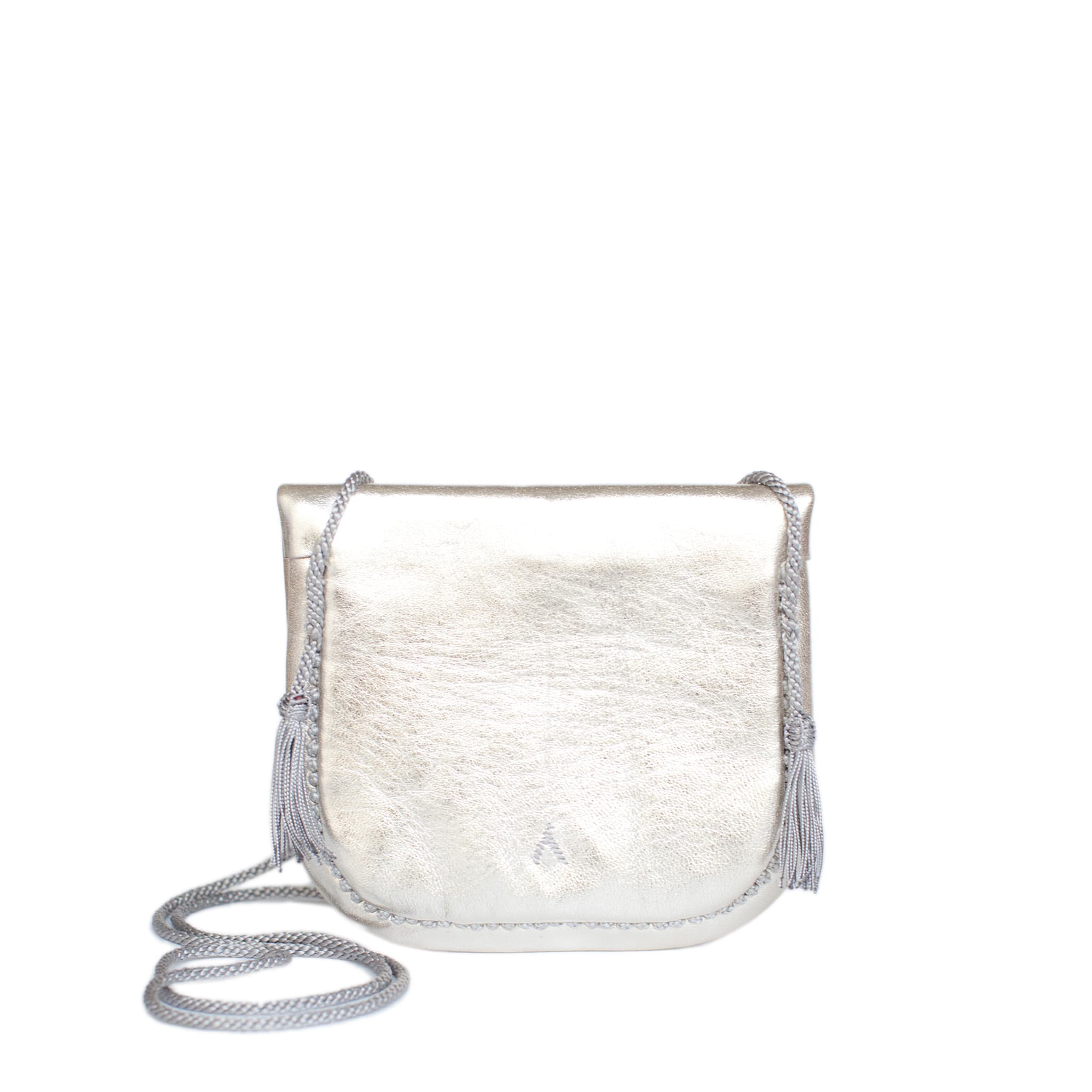 back view of silver embroidered ABURY Leather Mini Berber Shoulder Bag#farbe_silber