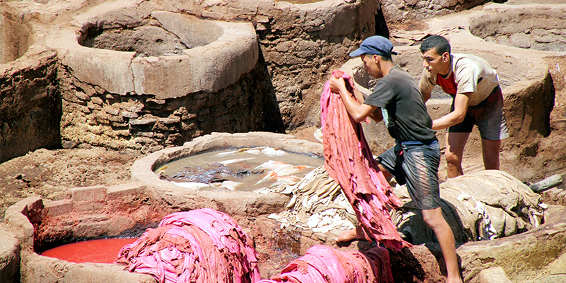 artisans dying leather in morocco