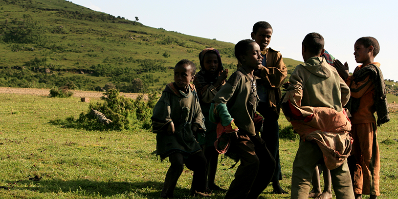 ethiopian children playing in the hills