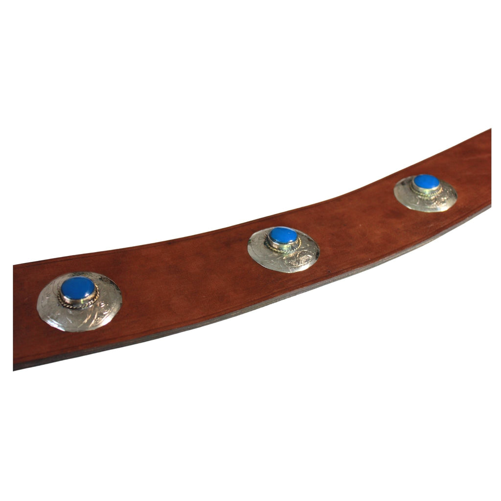 Brown Leather Belt with Blue Metal Details