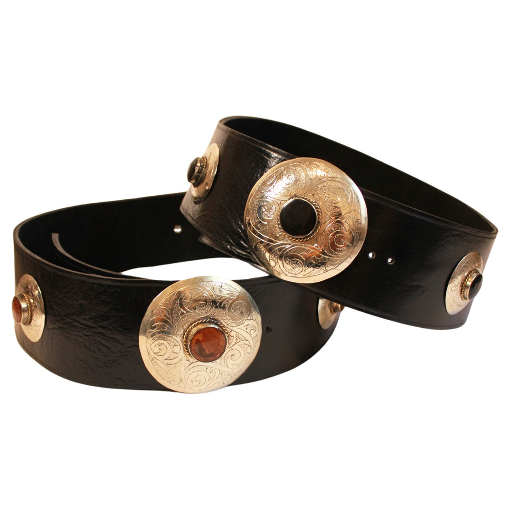 Black Leather Belt with Brown Metal Details