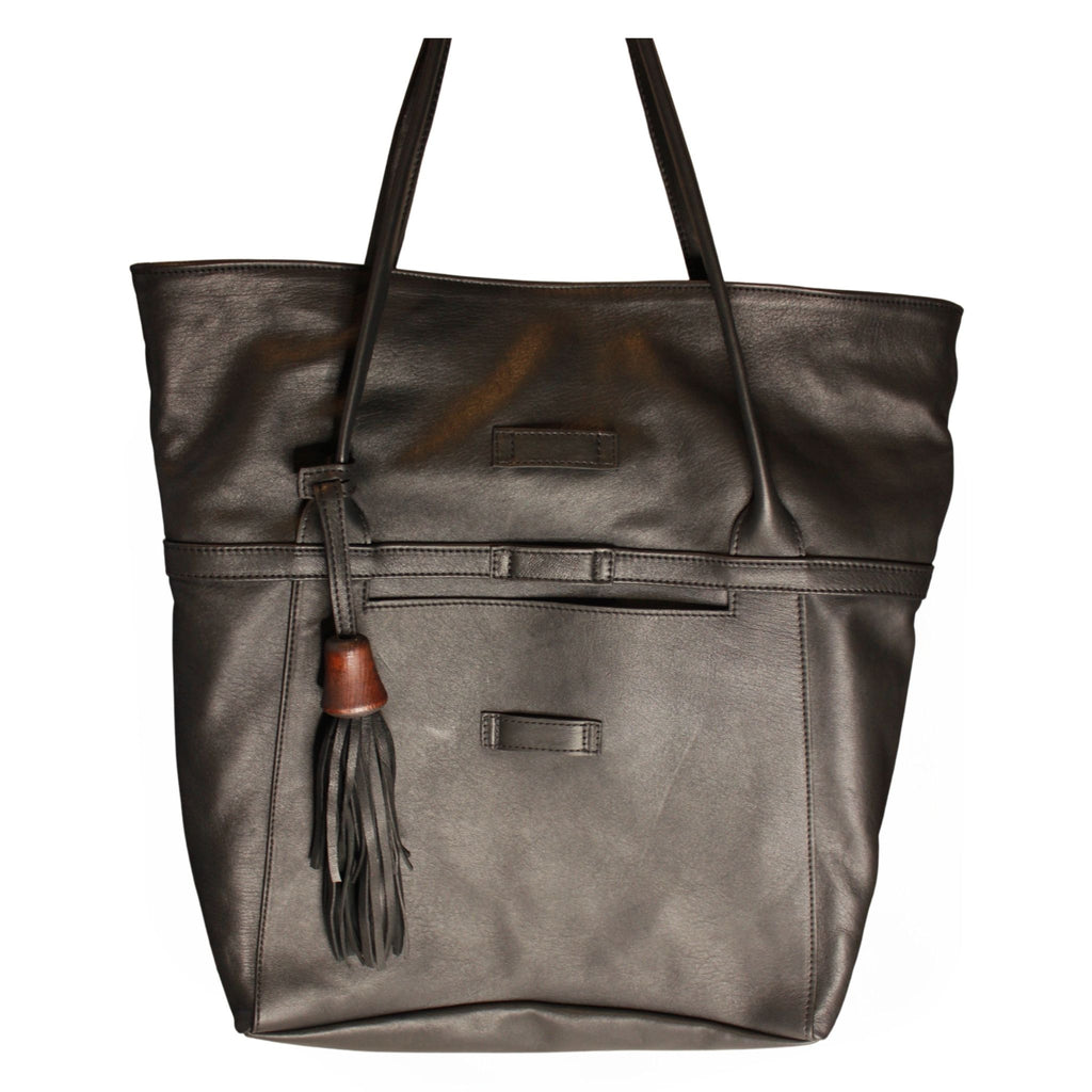 Black Leather XL Shopper Bag