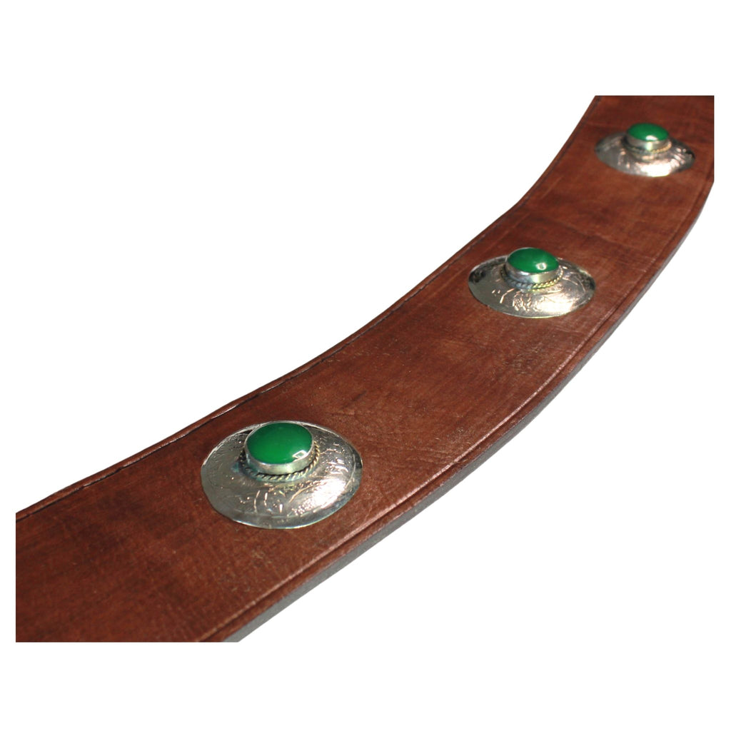 Brown Leather Belt with Green Metal Details