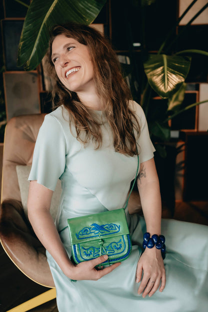 Bestickte Mini Berber Umhängetasche aus Leder