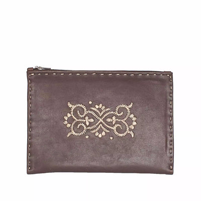 Braunes Ledertäschchen mit Stickerei #farbe_braun