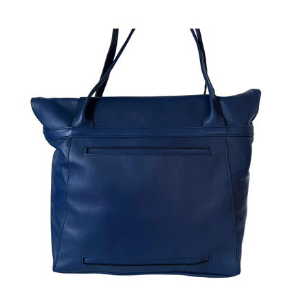 Rückseite von der blauen ABURY Shopper Tasche aus Leder 