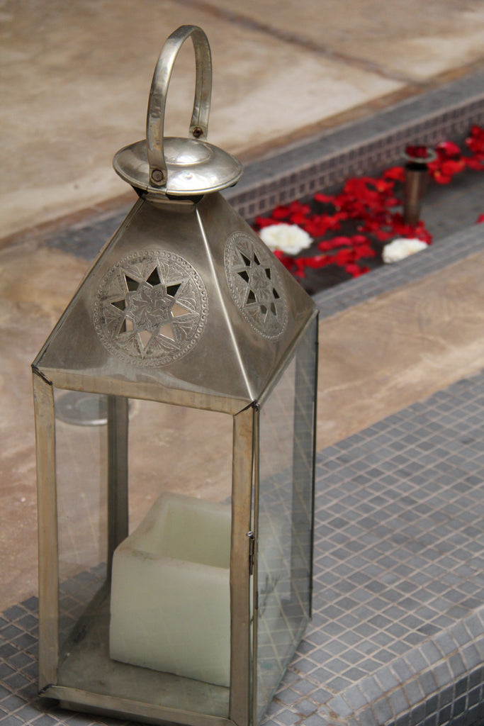 Large Lantern from White Wax with Black Metal Decoration