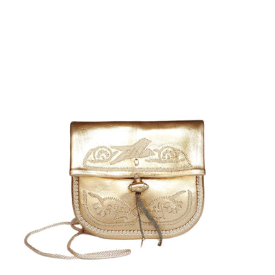 Goldene, bestickte Mini-Berber Umhängetasche aus Leder #farbe_gold