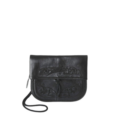 Schwarze, bestickte Mini-Berber Umhängetasche aus Leder #farbe_schwarz