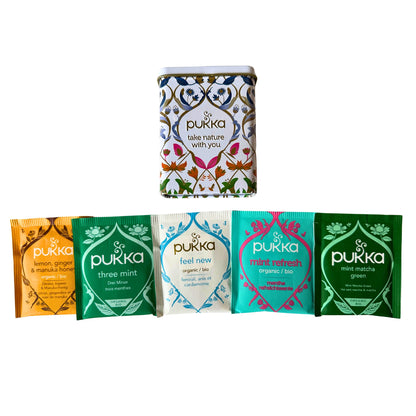 Weihnachts-Geschenkset: Windlicht, Lederpouch, Tee & handbemalte Postkarte