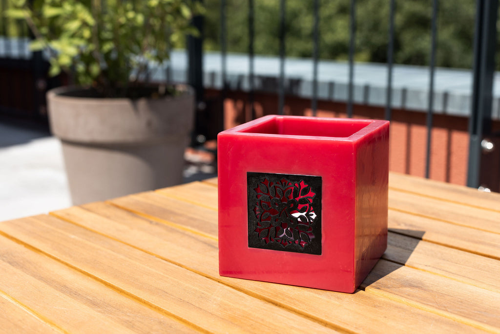 Large Lantern from Red Wax with Black Metal Decoration