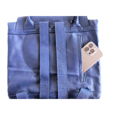 Rückseite des blauen Rucksacks. #farbe_blau