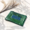 Embroidered Leather Pouch in Green, Blue