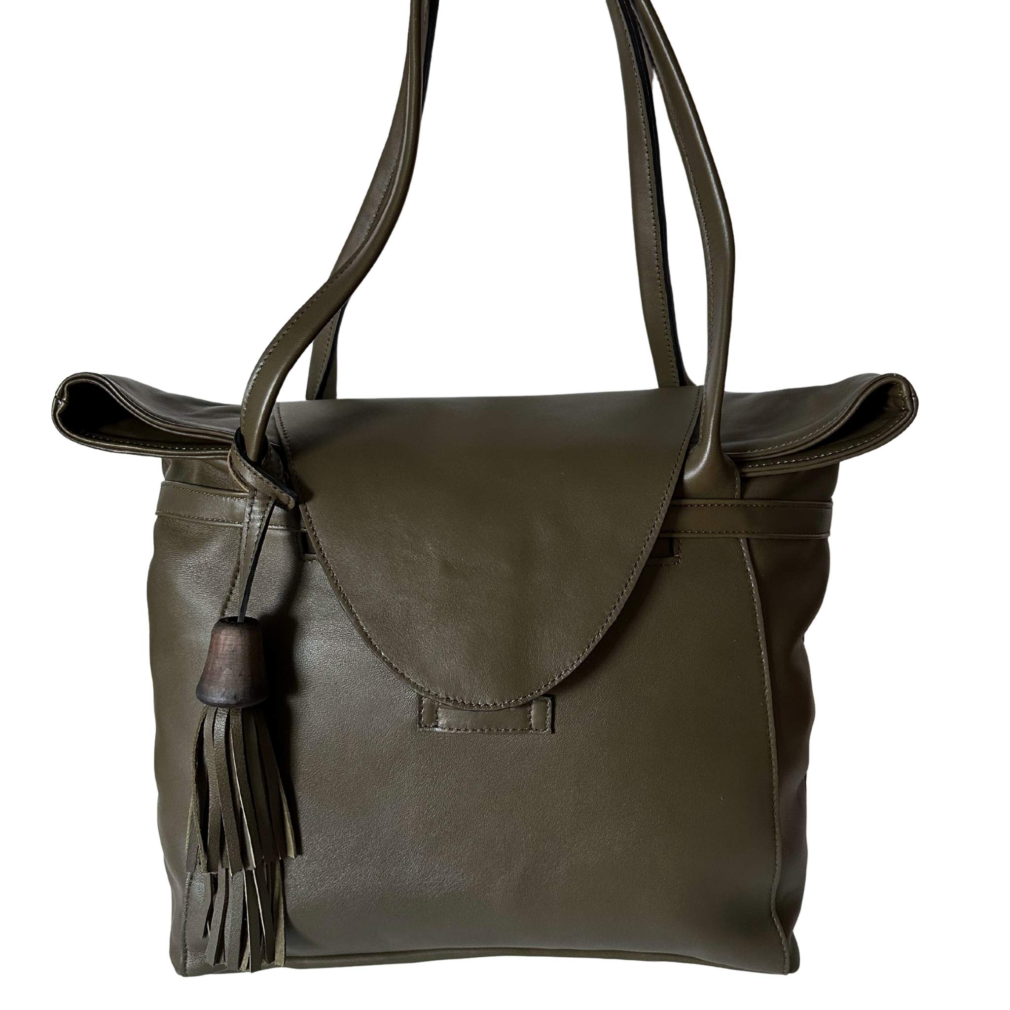 Khaki ABURY Shopper Tasche aus Leder #farbe_khaki