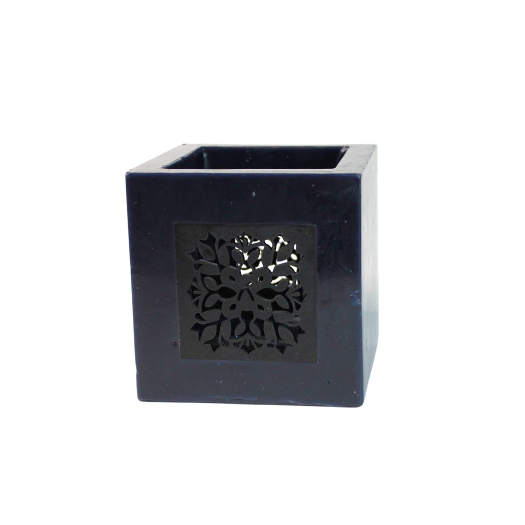 Medium Lantern from Black Wax with Black Metal Decoration