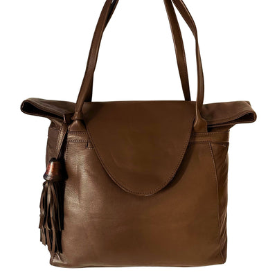 Braune ABURY Shopper Tasche aus Leder #farbe_braun
