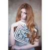 model wearing white and black embroidered ABURY Leather Berber Shoulder Bag