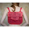 model wearing red embroidered ABURY Leather Berber Shoulder Bag