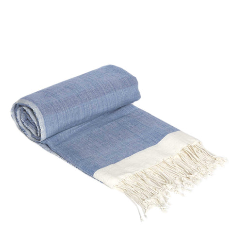Striped Cotton Beach Towel in Denim Blue