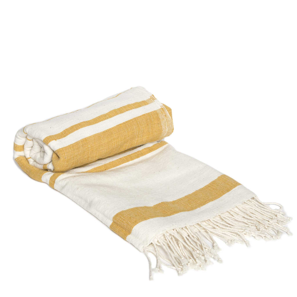 Handmade yellow and white cotton beach towel from Ethiopia by Sabahar