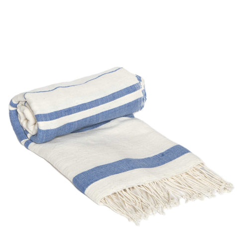 Striped Cotton Beach Towel in Beige, Blue