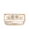 front view gold and beige coloured floral abury leather clutch bag