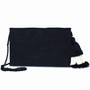 back view black abury cotton clutch bag with tassel