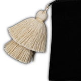 close up on Black and White Cotton Pouch with White Tassel from Peru 