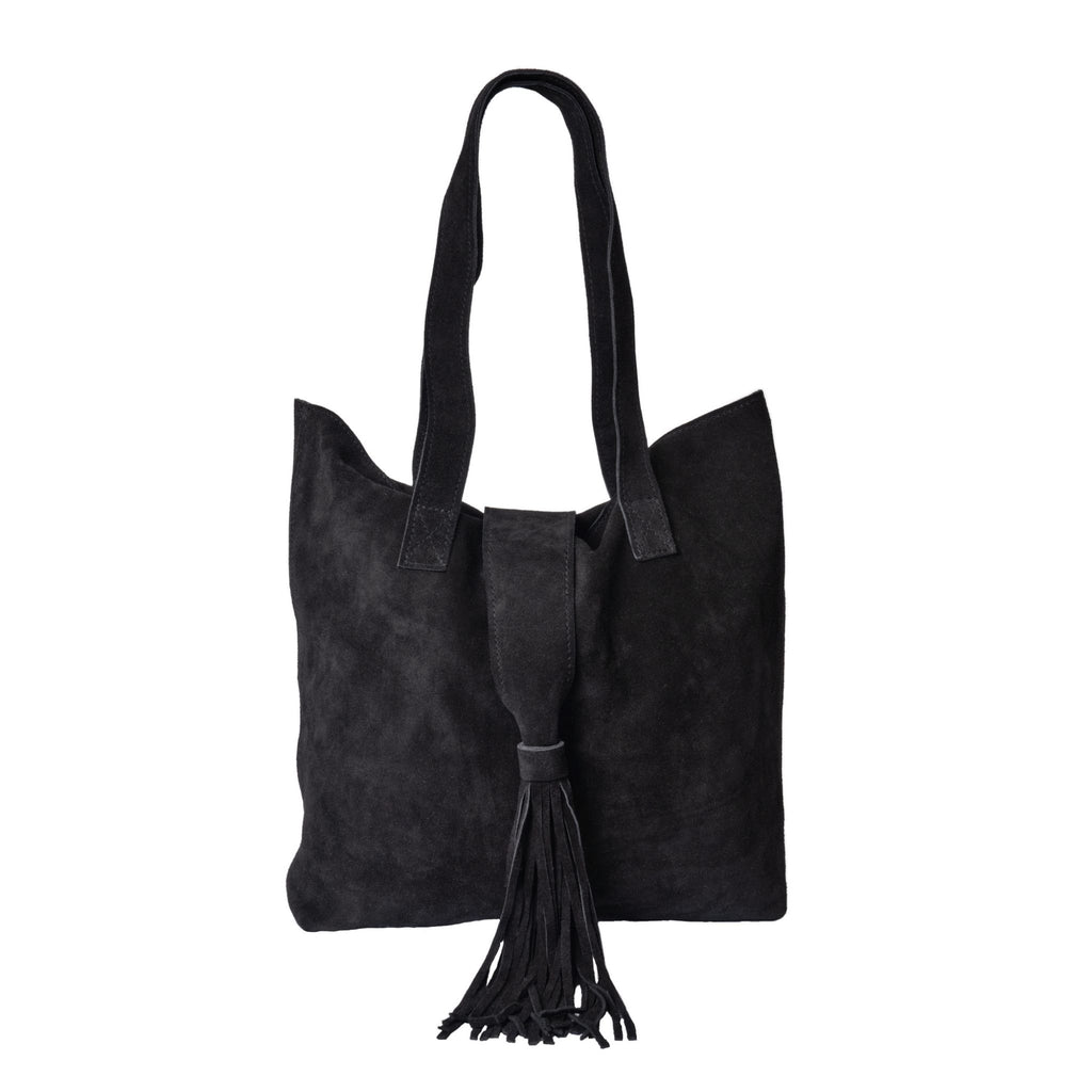 "Agnes" Suede Leather Tote Bag in Black