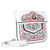 Side view of Leather berber bag in white, red and green by ABURY
