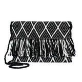 front view white and black abury zigzag cotton clutch bag
