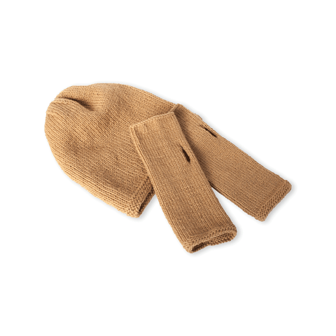 Hand-knitted Fingerless Wool Gloves in Light Brown