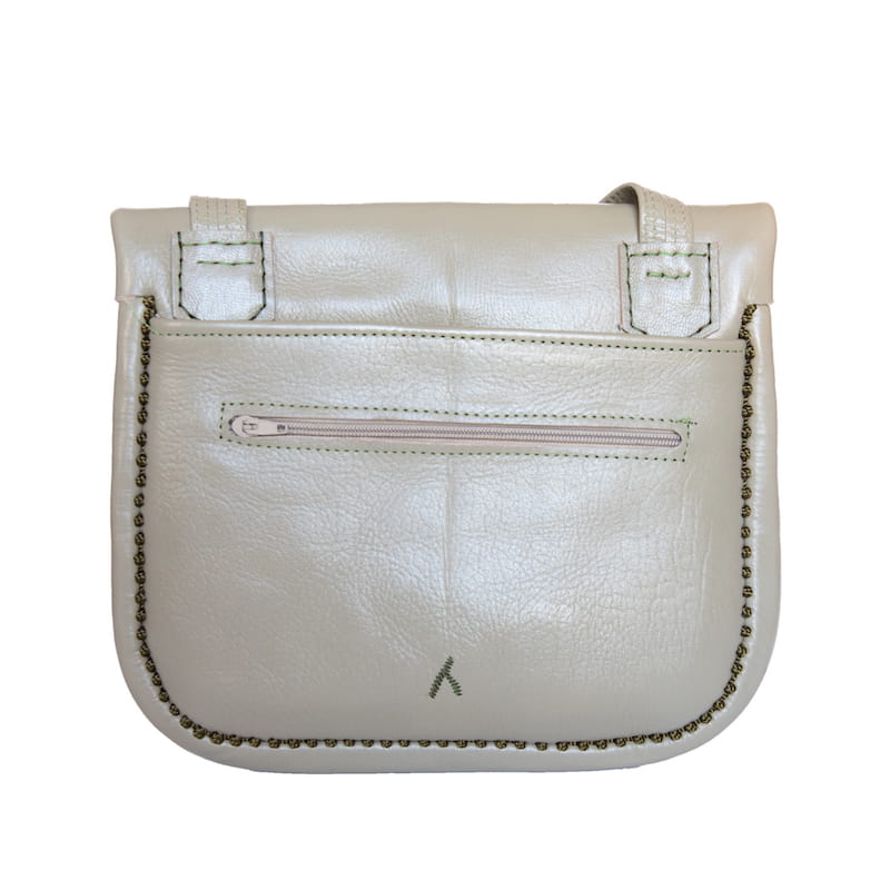 Embroidered Leather Berber Bag in Khaki