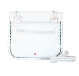 Back view of Leather berber bag in white, red and green by ABURY