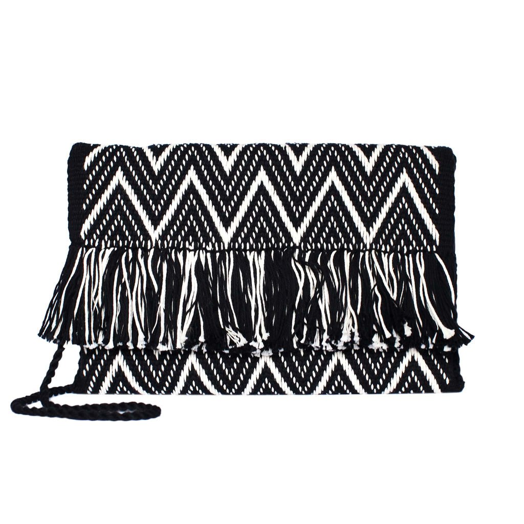 front view Black and White Zig Zag Cotton Clutch