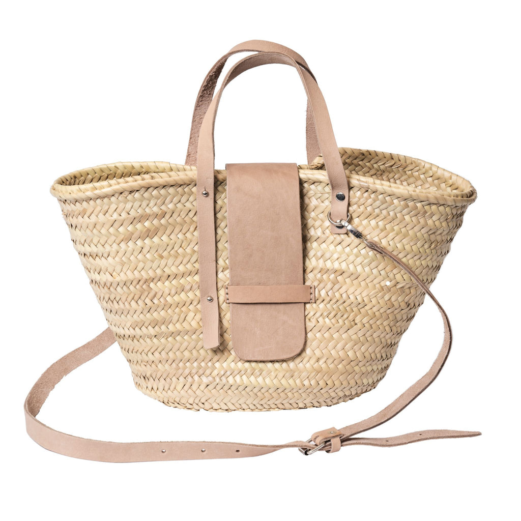 Mini straw bag with leather with Beige Straps by Marrakech