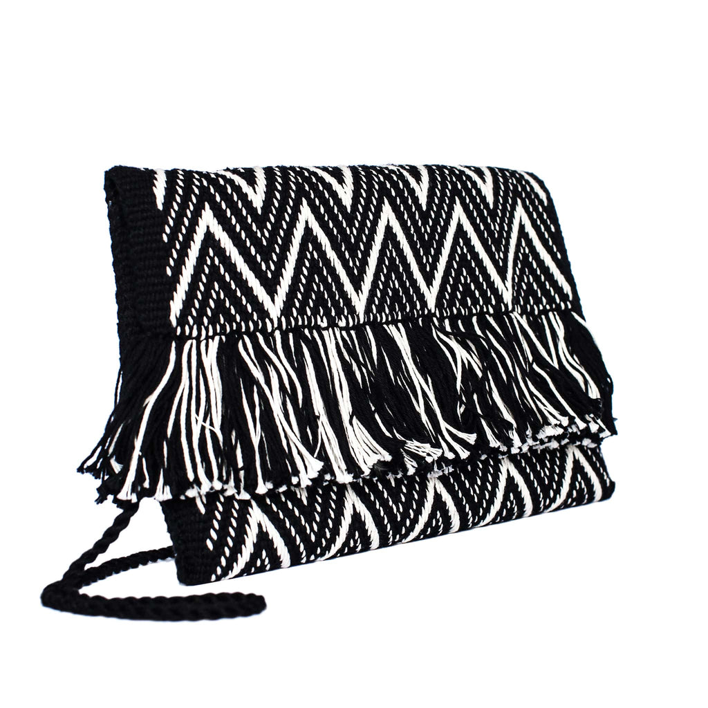 side view Black and White Zig Zag Cotton Clutch